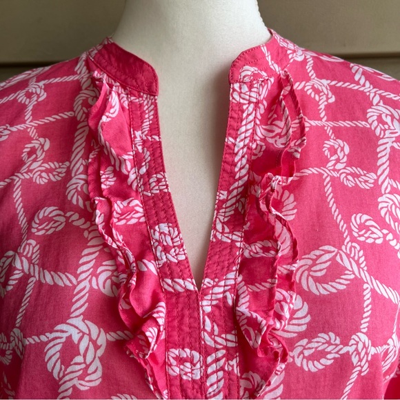 •Talbots• Lightweight Salmon/White Popover Top - Size Small - Picture 3 of 8